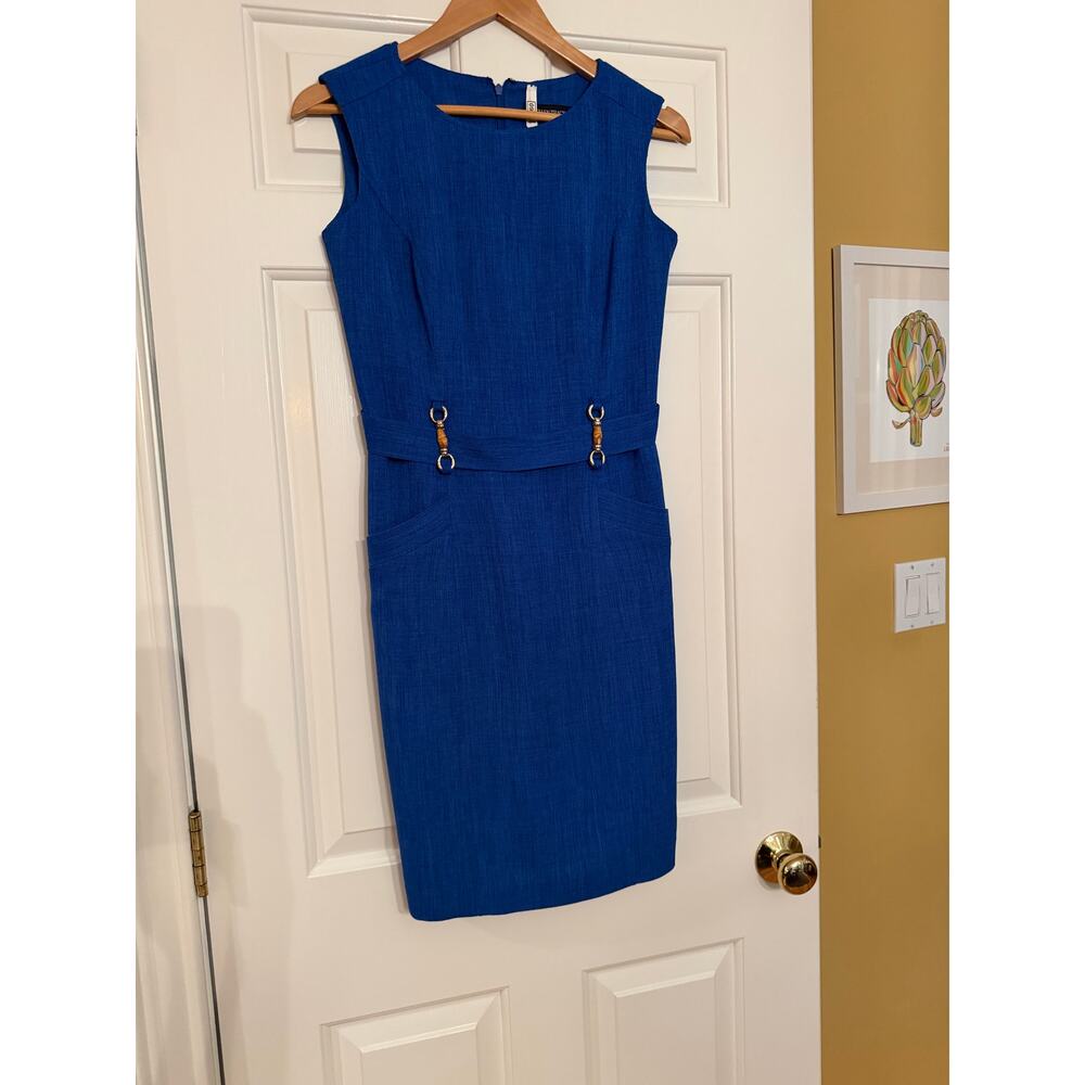 Ellen Tracy Royal Blue Sleeveless Classic Fitted Sheath Dress with Faux Belt 2